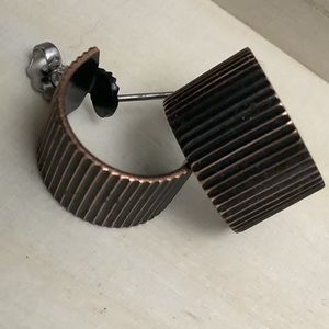 Vintage genuine copper ribbed hoop earrings (stripes)
